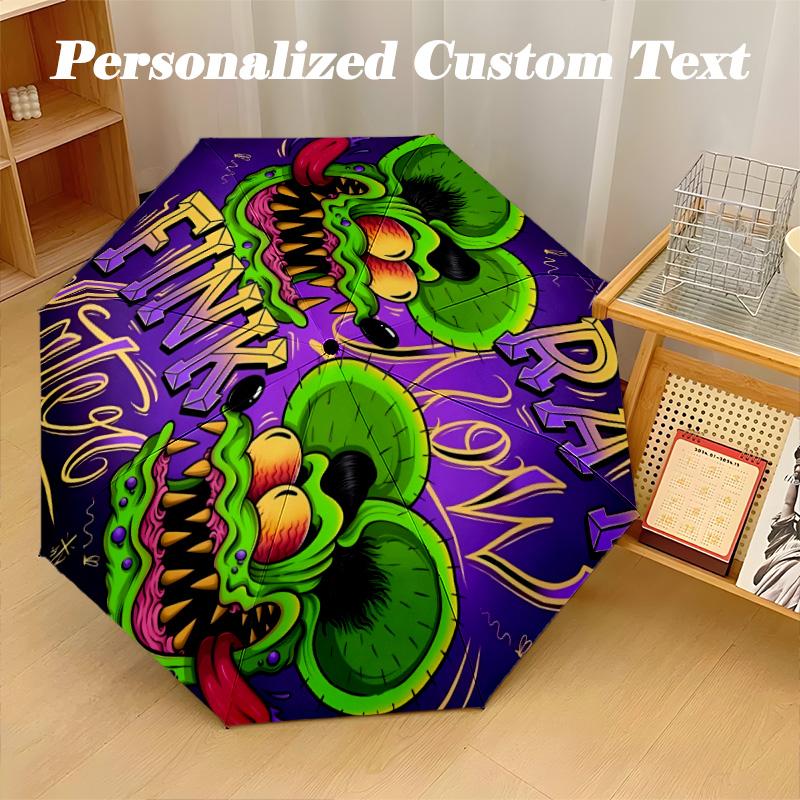 8‑Rib Automatic Umbrella, Rat Fink Design Foldable Umbrella for Sun Rain Protection Travel