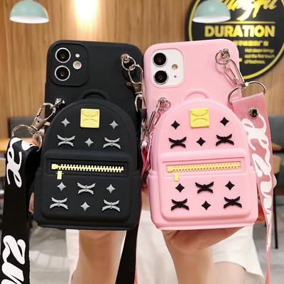 3D кошелек Силиконовая сумка Чехол для телефона Для iPhone 8 7 6 6s 5 Plus X XR XS Max SE С ремешком-шнурком через плечо Чехол