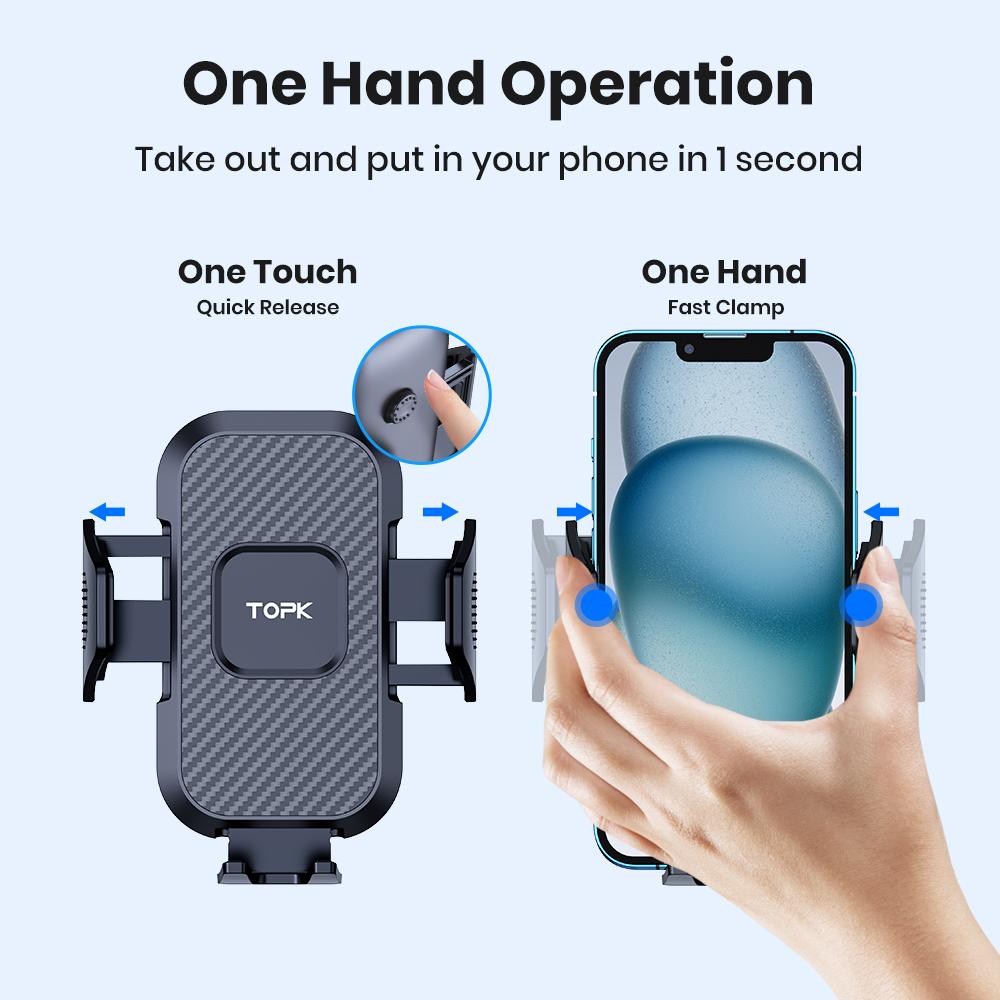 TOPK Super Stable Car Phone Holder Mount Air Vent Cell Phone Holder for Car Upgraded Metal Hook Clip 360° Rotation Universal