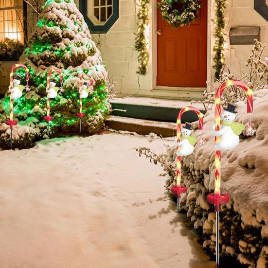 2 шт. солнечные гирлянды в виде леденцов, рождественские огни Санта-Клауса, снеговика, водонепроницаемые светодиодные фонари для дорожек для рождественских украшений сада