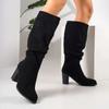 Fashion Autumn New Coarse Heel Single Boots Women's Round Head Suede Sleeve Fold Anti-slip Wear-resistant High Boots