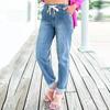 Vintage Solid Plus Size Jeans Women Drawstring Casual Fashion Streetwear Loose Denim Trousers Women High Stretch High Waist Jeans Female 29449