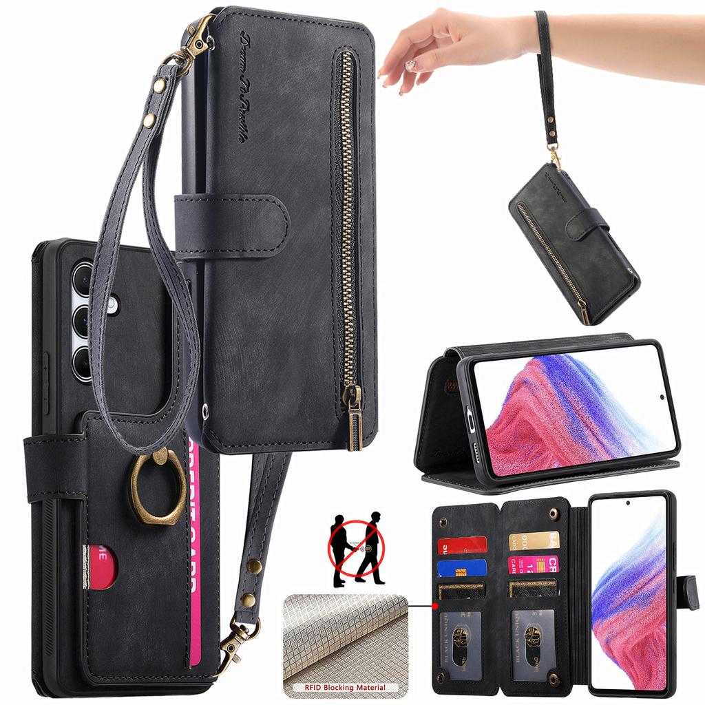 3-in-1 Luxury Leather Wallet Case for Samsung A13/A14/A15/A17...S21/S22/S23...w/ Stand, Shockproof, RFID, Multi-Slot & Zipper