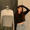 Women's 2023 Autumn Korean Style White Long-Sleeve Crop Top