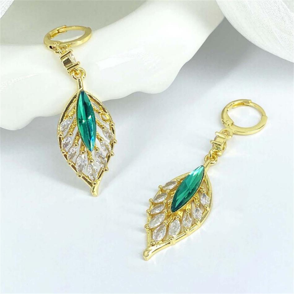 Серьги-подвески с длинными кисточками в форме листа зеленого циркония для женщин, темпераментный подарок, бижутерия, корейские ювелирные изделия, подвески, букле д'орей