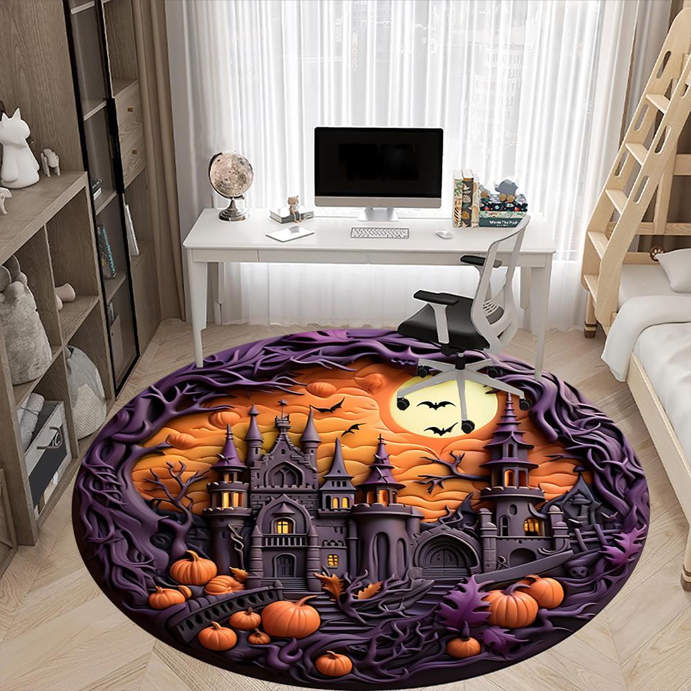 1PC Halloween Castle Chair Carpet for Office Non-Slip, Lightweight, Machine Washable Rug for Office, Sleeping, Room - Holiday Decoryy251009118