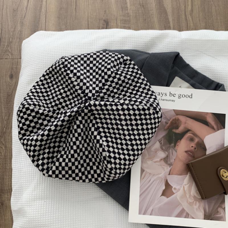 Берет в шахматную клетку, модная зима-осень для женщин, береты в стиле ретро для девочек, регулируемая клетчатая шляпа художника, повседневный уличный берет, шляпа