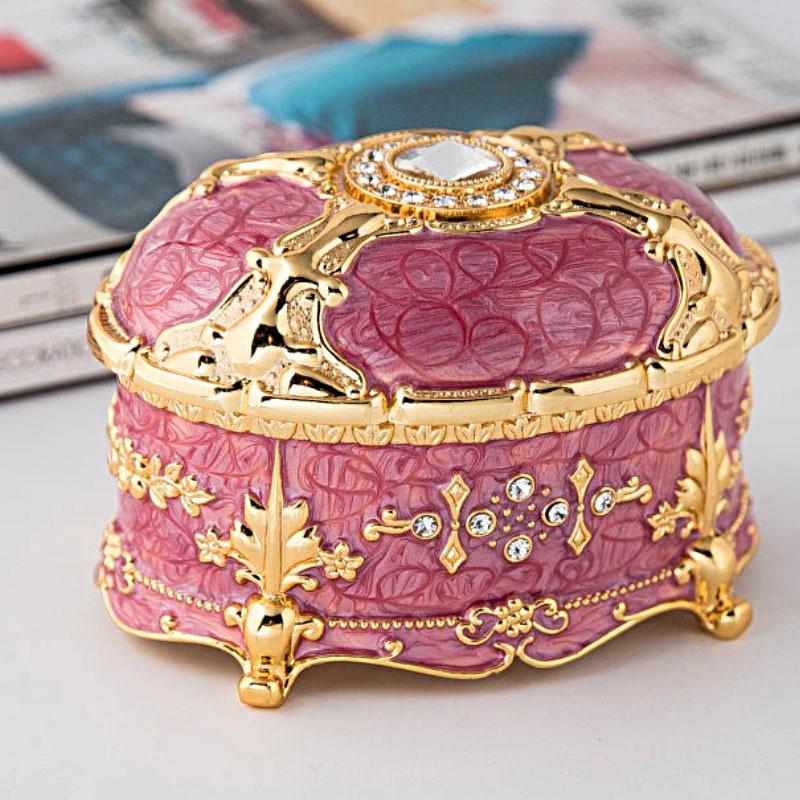 Элегантная овальная шкатулка для драгоценностей с декором из страз, корпус из цинкового сплава, подарочный футляр, для женщин, на день рождения, свадьбу, сувенир для путешествий, хранение
