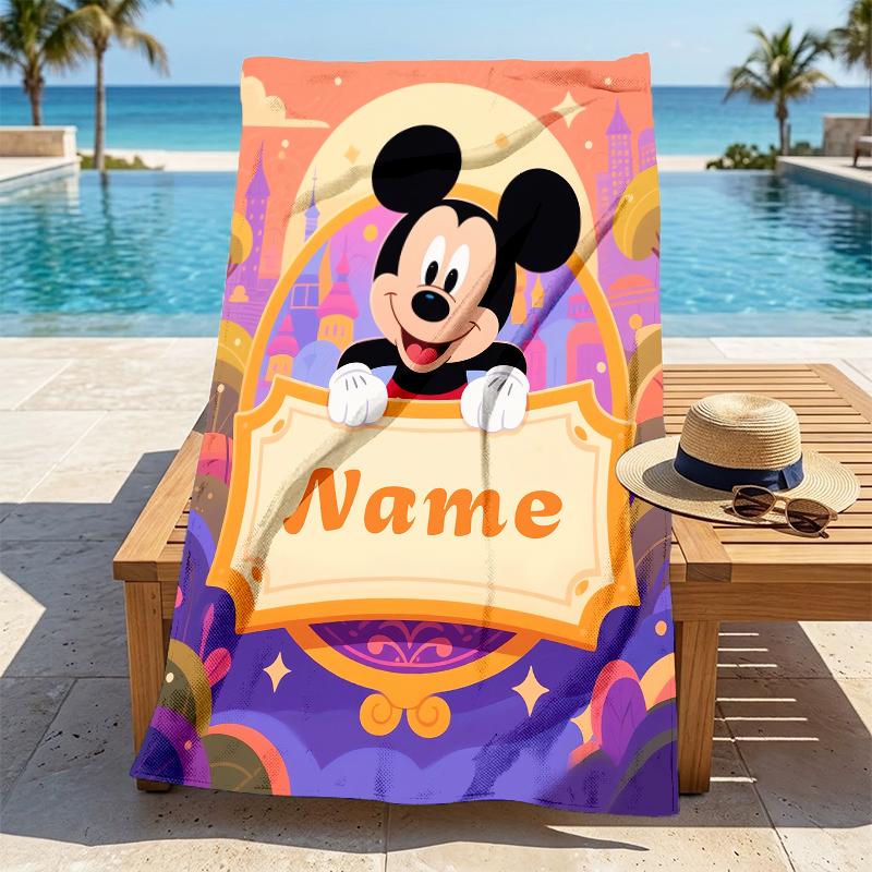 Custom Name Mickey's Garden Stylish Digital Printing Beach Towel Quick‑Drying Absorbent Blanket for Beach Pool Gym Travel