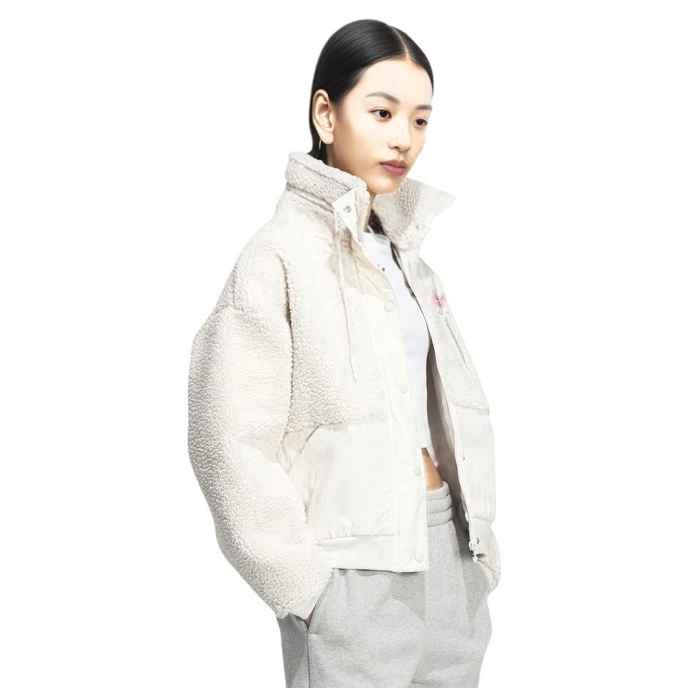 Adidas Originals Solid Color Embroidered Logo Zip-Up Stand Collar Jacket Women Jacket White HY1373
