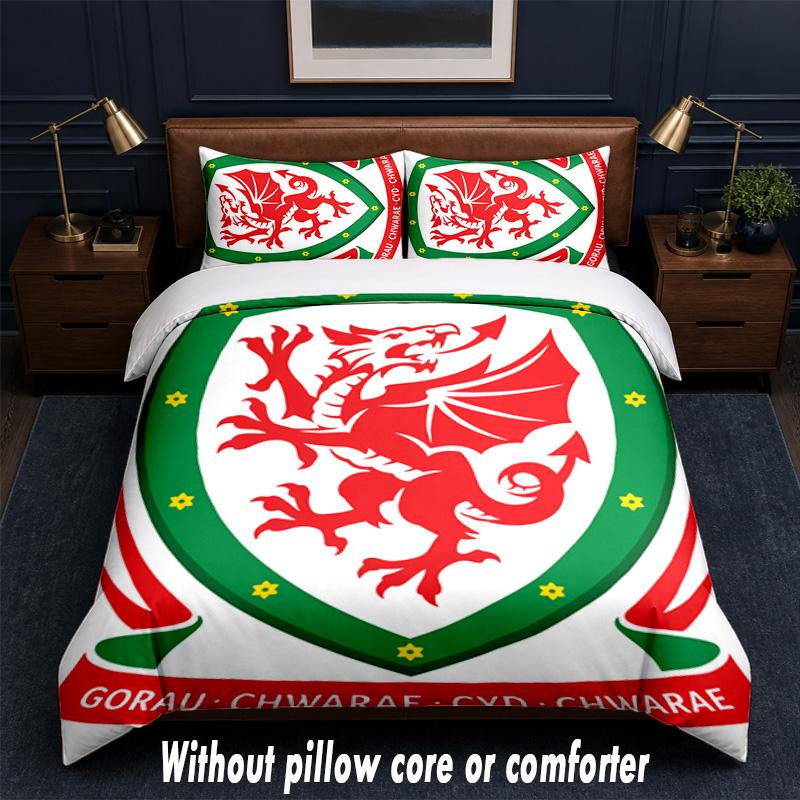 Wales Rugby Design Bed Bedding Set 1 Duvet Cover + 2 Pillowcases Soft Breathable Household Bed Linens