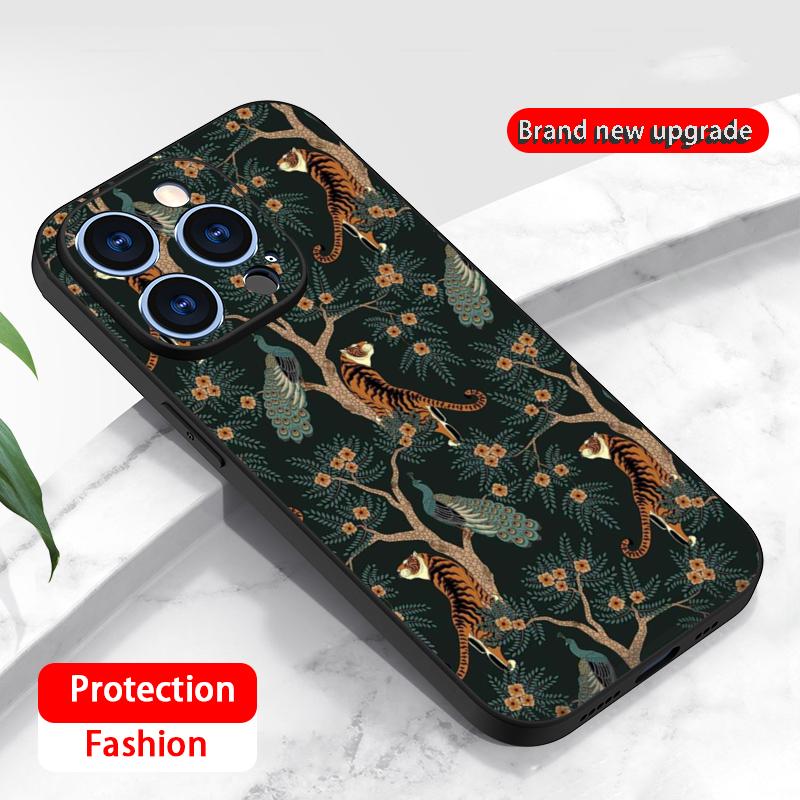 Японское искусство Модный дизайн с узором Тигр Чехол для телефона Для iPhone 17 16 16e 15 14 13 12 Plus Mini Pro Max Мягкий черный Ударопрочный Чехол