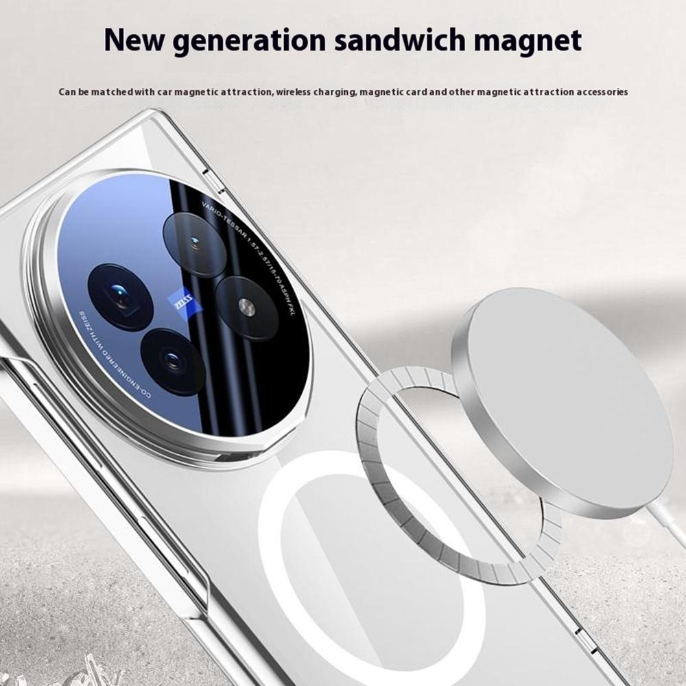 For vivo X Fold5 5G Magnetic Case PC+Acrylic Phone Cover with HD Tempered Glass Film,Lens Kickstand