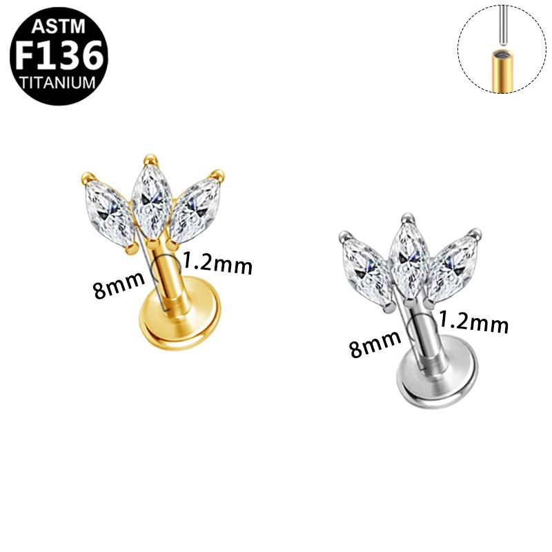 136 Titanium Piercing Labret Flatback Gaby Threadless Cartilage Earring Lip Ring Jewelry 16G ASTM F136