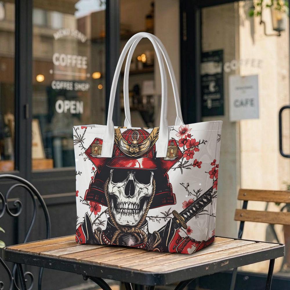 Japanese Samurai Skull Pattern Tote Bag Casual Daily Handbag