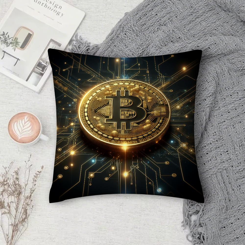 Наволочка для подушки Bitcoin Квадратная Двусторонняя Печать Чехол для диванной подушки Наволочка Спальня Прикроватная