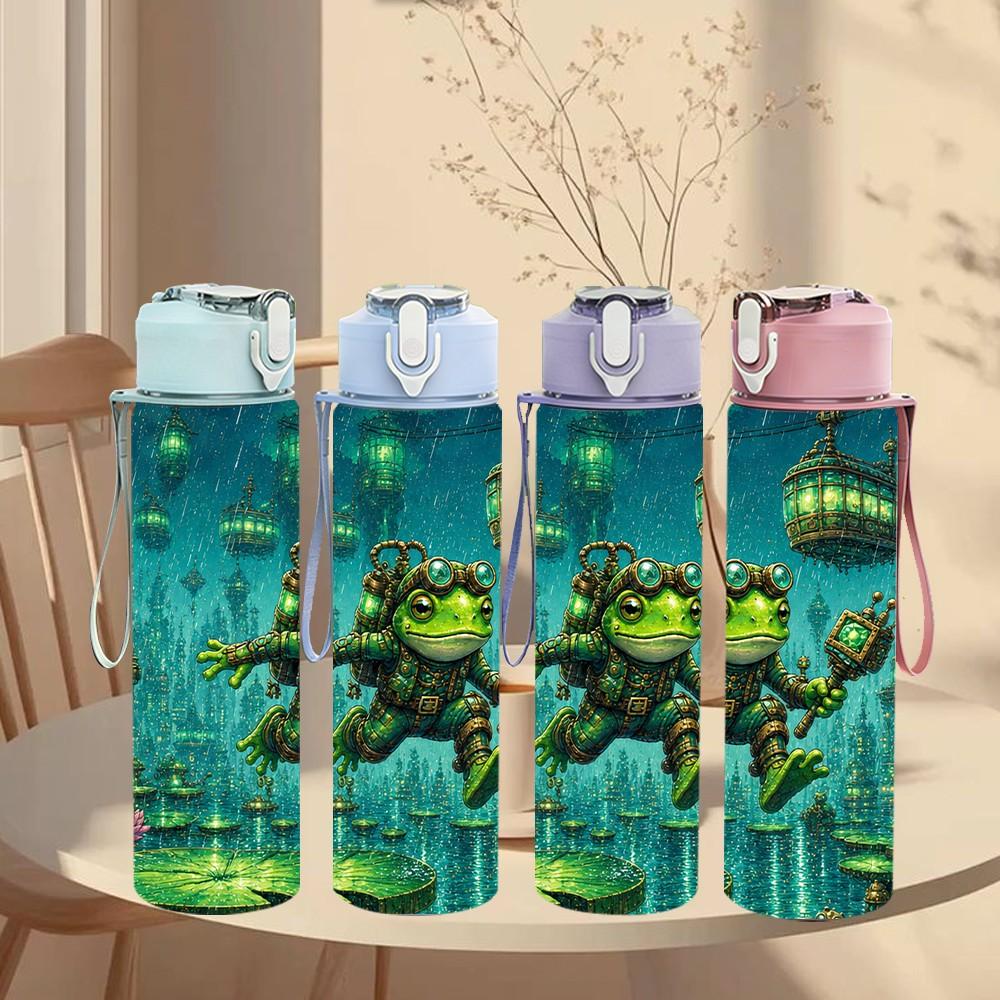 1PC Underwater Green Monster Scene 750ml Color Plastic Sports Water Bottle Leakproof Flip Straw Lid Suitable for Sports Office Home Use