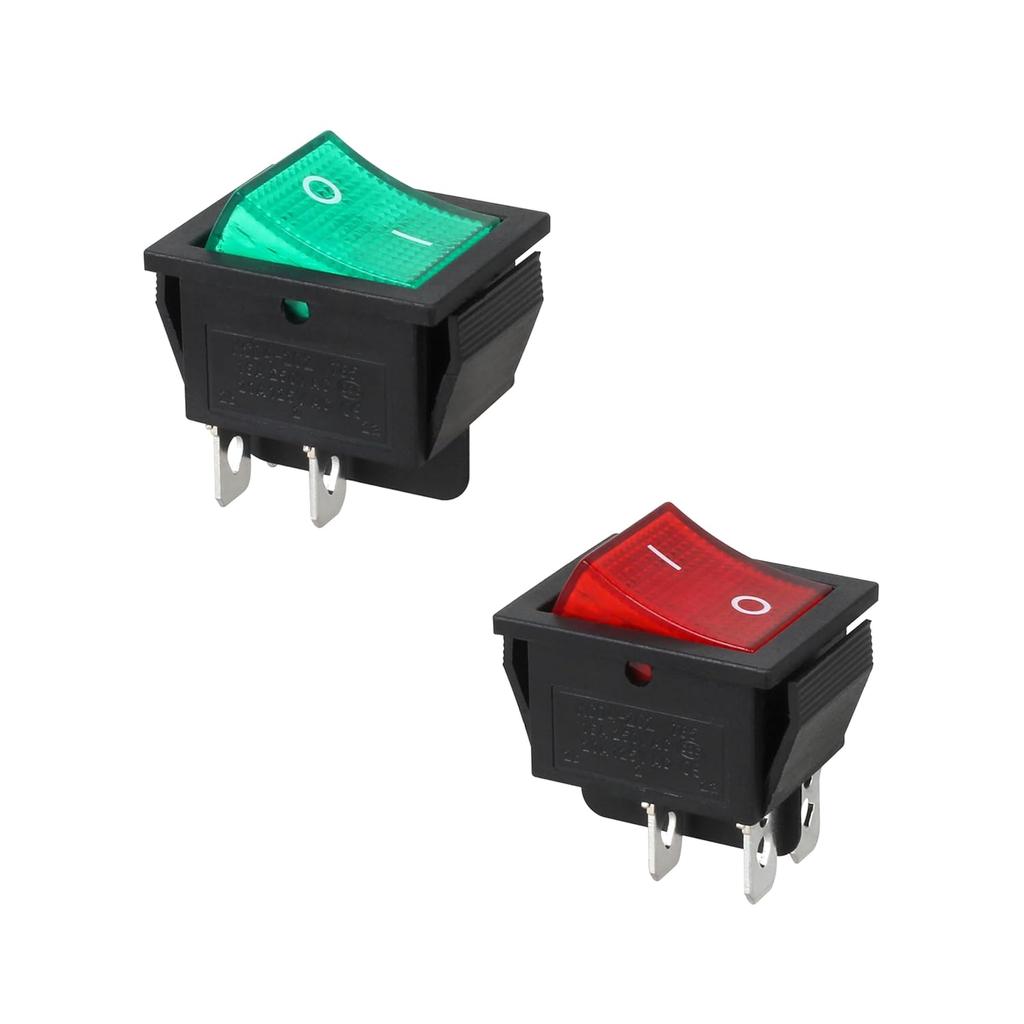 30A 250V KCD2 KCD4 Rocker Switch DPST 4Pins Toggle Switch 120V Rocker Toggle ON Off (1 Red 1Green)