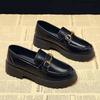 Маленькие кожаные туфли женские 2025 новые универсальные на платформе британские лакированные черные лоферы
