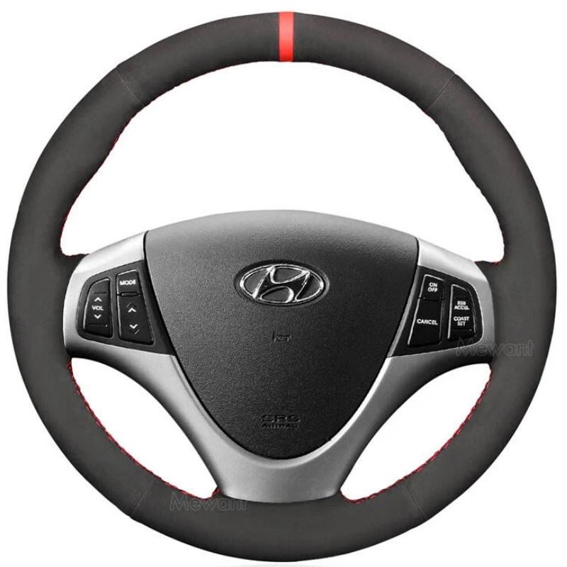 EEJQ9 For Hyundai I30 Elantra Touring 2009-2011 Customize Hand-stitched Fully Covered Black Leather Car Steering Wheel Cover Interior
