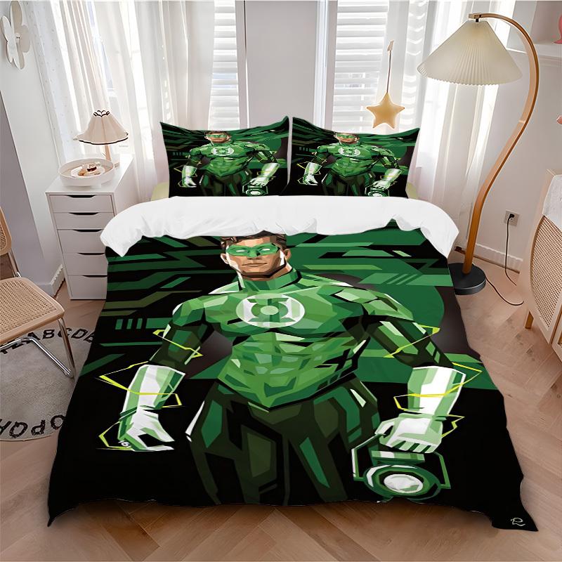 3pcs Green Lantern Ring Cover Set,Soft Comfortable Duvet Cover,Guest Room (1*Duvet Cover + 2*Pillowcases, Without Core) yy251024084