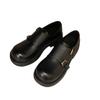 Women's Leather Flat Shoes Retro Double Button Loafers Women's Genuine Leather Round Toe Big Toe Women's Shoes