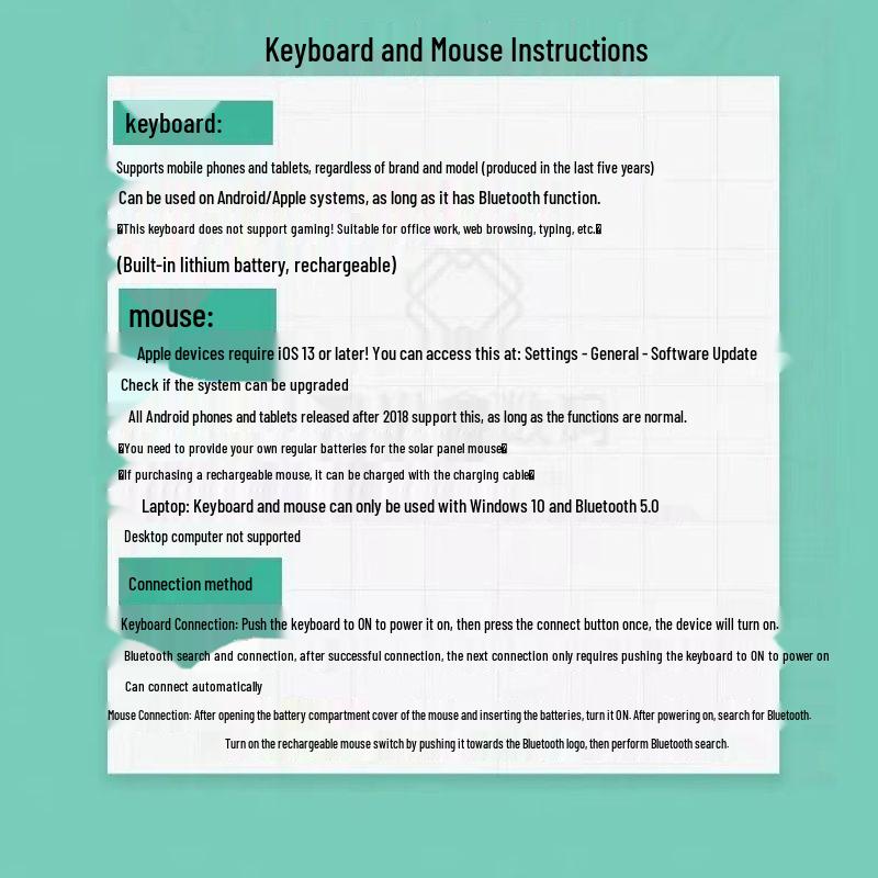 Rechargeable Wireless Bluetooth Keyboard & Mouse Combo for iPad, Tablets, Apple & Android Phones, Huawei, Lenovo