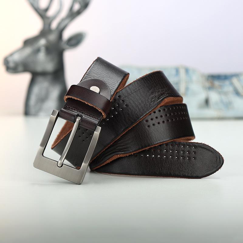 Ремень мужской кожаный с пряжкой-пином из первого слоя кожи, модный, состаренный, повседневный, легкий, с индивидуальностью, мужской трендовый ремень