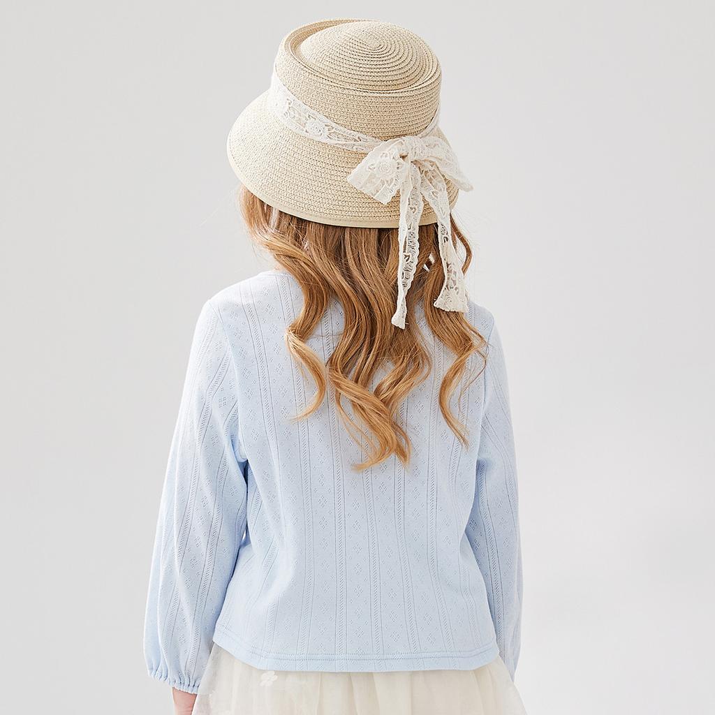 Girls' Air Conditioning Shirt Summer Mid to Large Children's Thin Outdoor Cardigan Coat with Small Flower Embroidered Dot Diamond Button