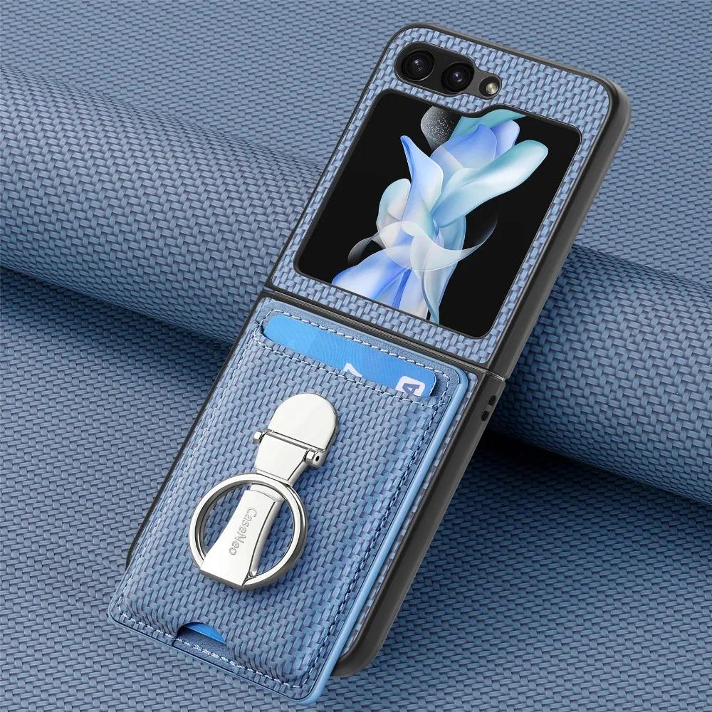 Walley Card Ring Holder кожаный чехол для телефона Samsung Z Flip 6 5 4 3 5G Многофункциональное кольцо-подставка Защитная задняя крышка Z Flip6 Flip5 Flip4 Flip3