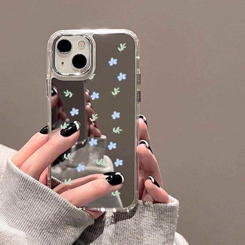 Зеркальный чехол с цветами для iPhone 11, чехол для iPhone 15 14 Pro 12 13 Pro Max X XS XR, милый противоударный мягкий чехол на заднюю панель