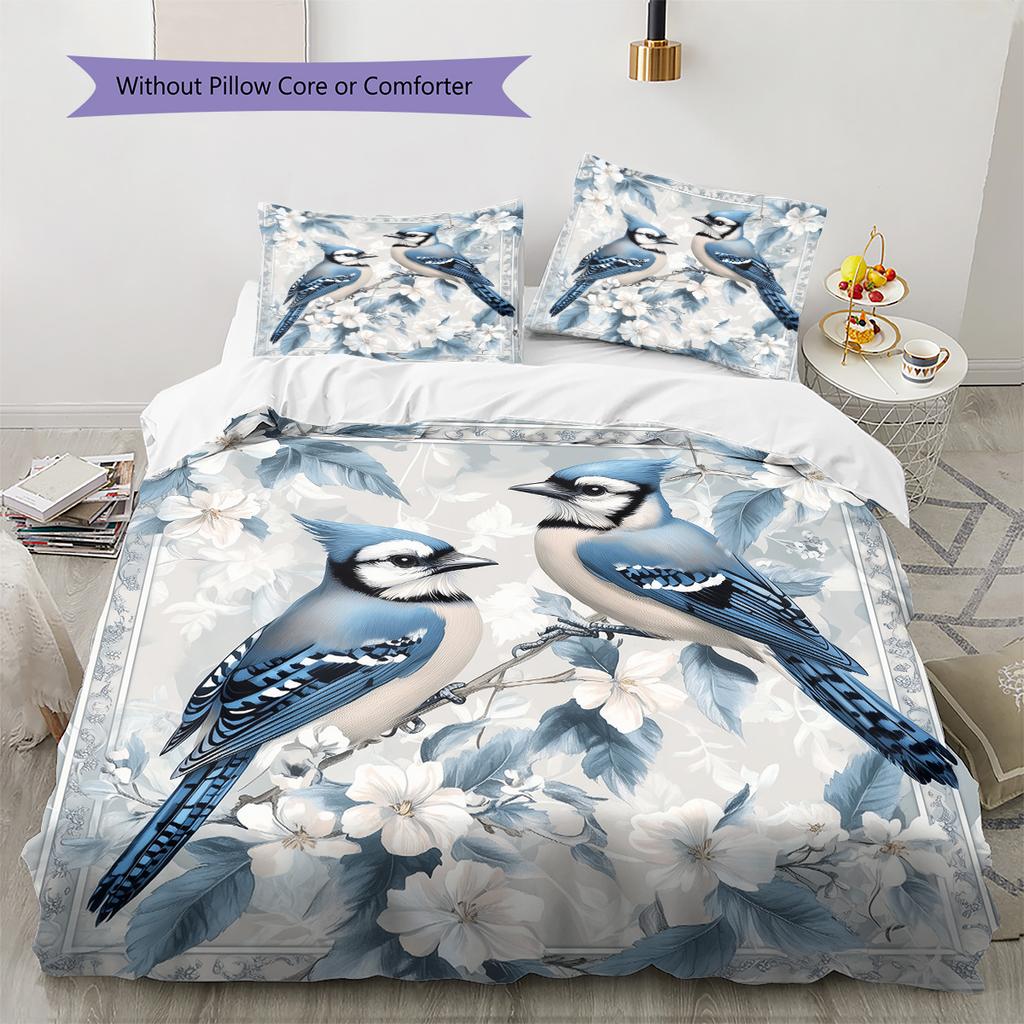 Blue Bird Pattern Bedding Quilt Set Home Decoration Gift (1 * duvet cover + 2 * pillowcase, without core)