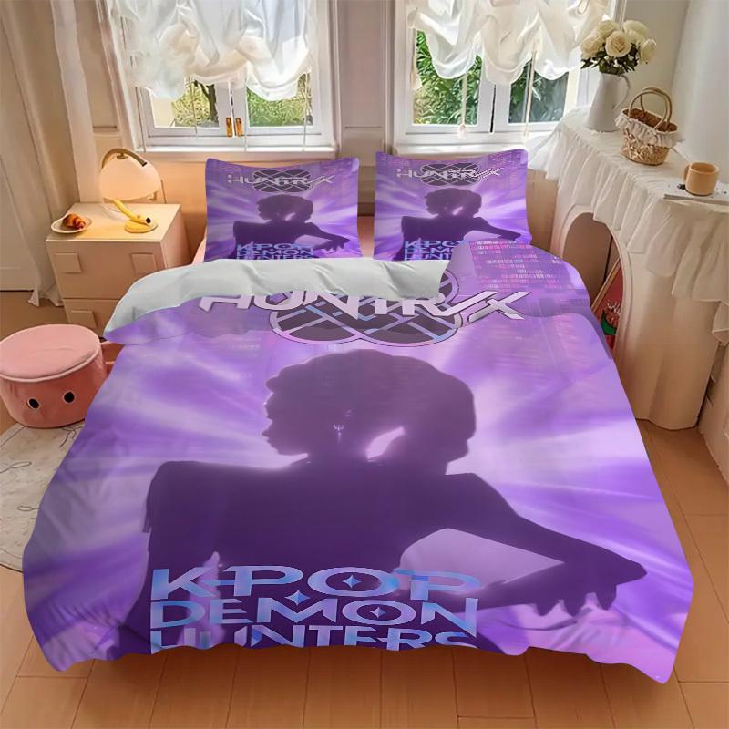 3pcs KPOP Demon Hunters, Huntrix Bedding Set: Perfect for Bedroom or Guest Room. Soft and Comfortable with No Core Included yy251009173