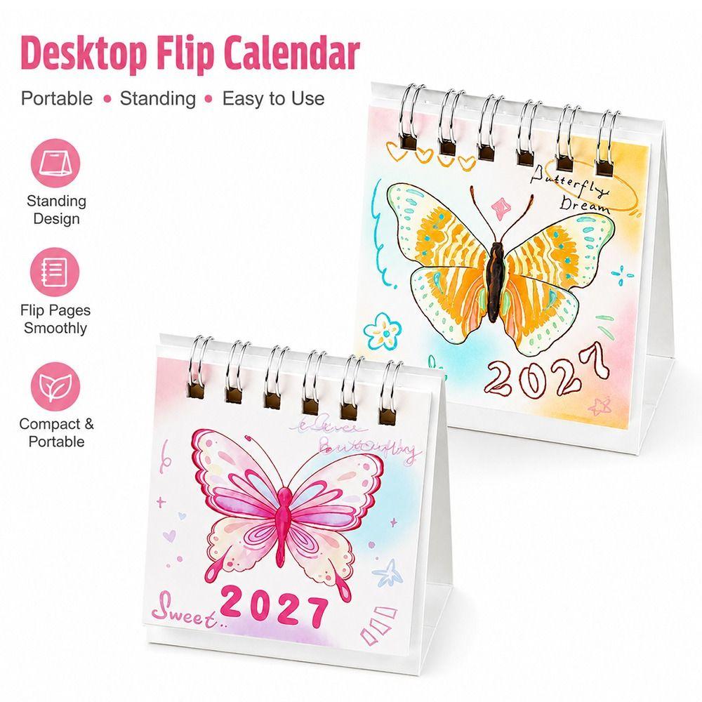 Butterfly Pattern Flip Calendar Portable Desktop Planner 2027 Desk Calendar Daily Planning
