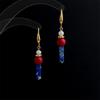 Серьги ручной работы из камней и жемчуга в стиле ретро этно, с цветовым блоком красного и синего цветов