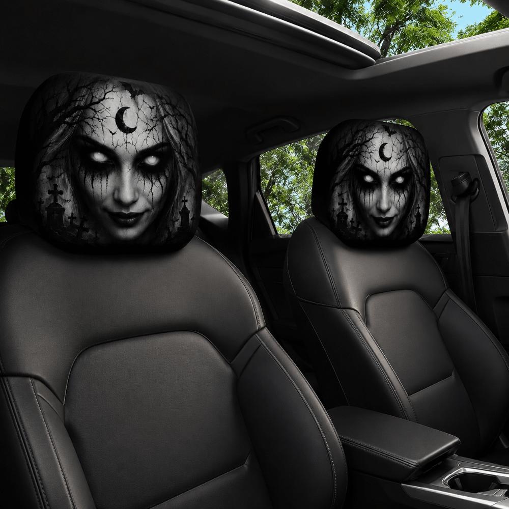 2Pcs Scary Face Printing Car Headrest Cover Car Headrest Protector Auto Interior Accessories