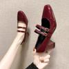 Red Patent Leather Mary Janes Shoes  Summer New Shallow Mouth Women's Pumps Square Shoe Root Comfortable Ladies Single Shoes