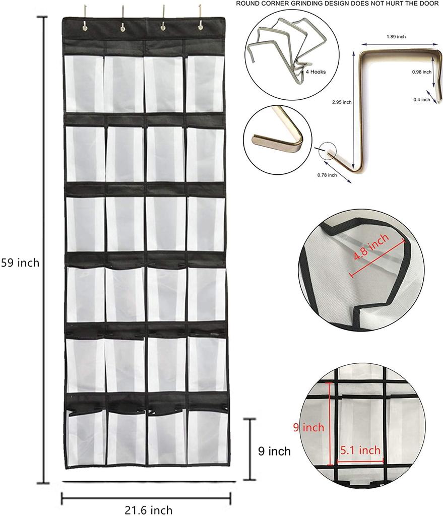 Black 24-Grid Large-Capacity Mesh Over-the-Door Storage Hanging Bag
