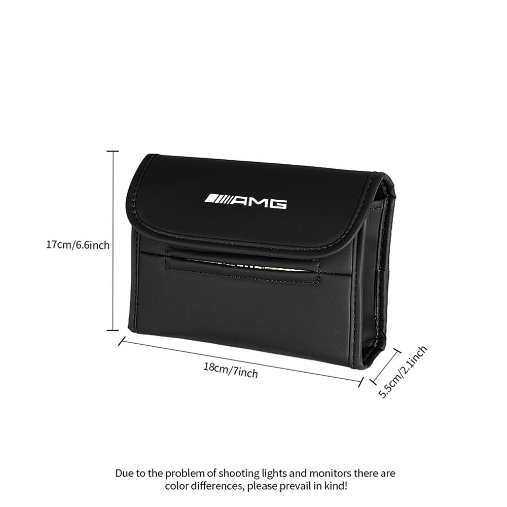 PU Leather Car Tissue Box Auto Badge Paper Towel Bag Hanging Storage For Mercedes Benz W204 W124 W201 W202 W212 W205 GLA CLA AMG