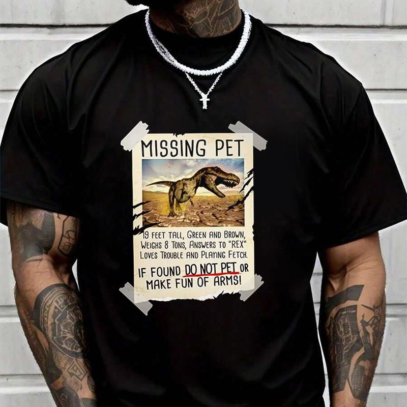 T-Shirt Motorcycle MISSING PET Dinosaur Poster Adventure Casual Round Neck Tee Printed Tshirt 2
