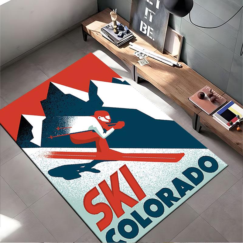 Retro Skiing Mountain Art suitable as a non-slip mat for the living room or bedroom sofa