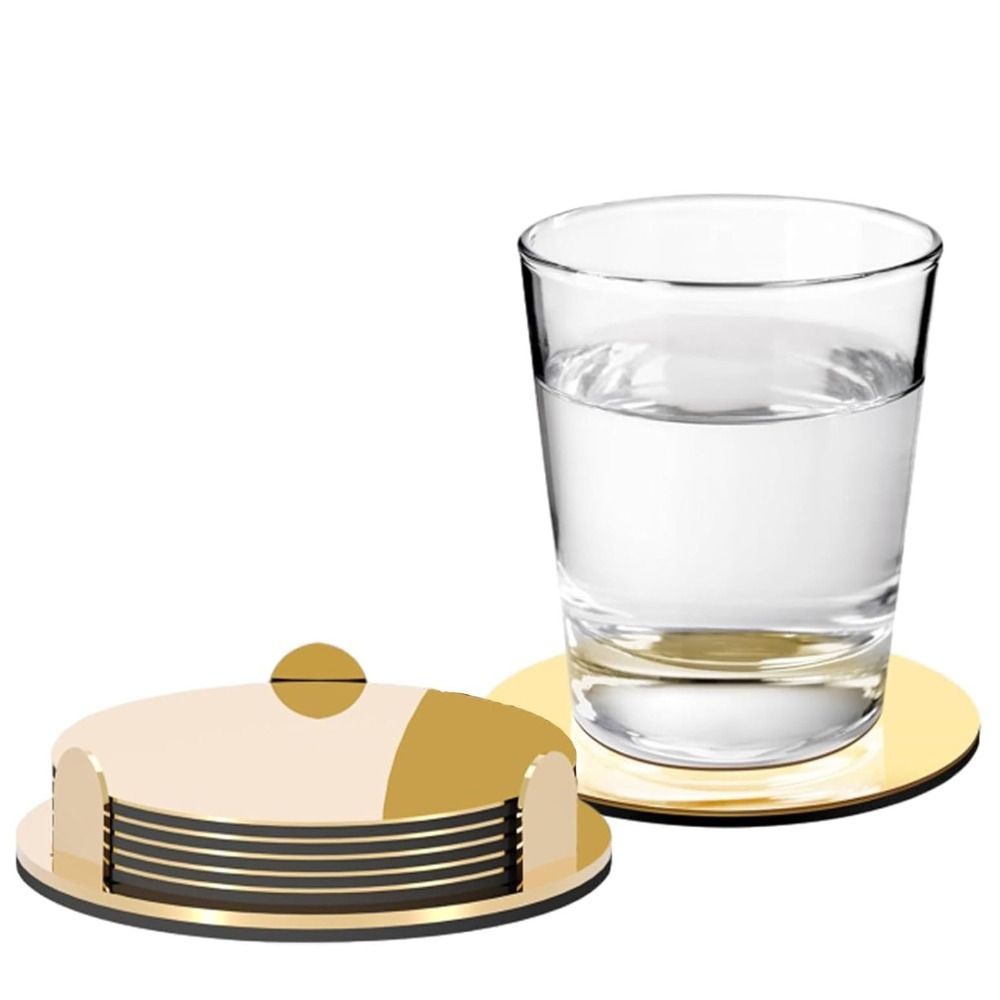 Scald-proof Insulated Cup Mat Mirror-like Drink Pad Gold Stainless Steel Coaster Set Dish