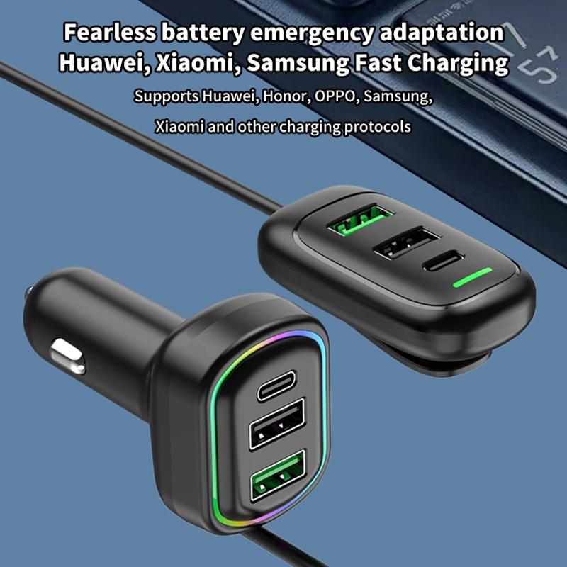6-портовый USB Type-C передний и задний удлинитель автомобильное зарядное устройство с RGB подсветкой PD быстрая зарядка адаптер питания для iPhone планшет ноутбук