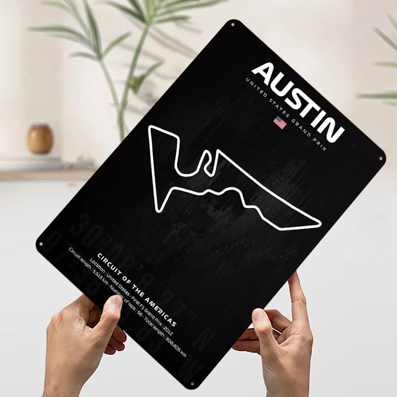 Austin Circuit Tinplate Poster Customized Wall Art Vintage Retro Metal Signs for Room Decoration Home Decor Items Coffee Bar