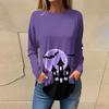 Женская свободная футболка с длинным рукавом с круглым вырезом и принтом, верхний пуловер