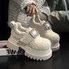 Comfortable Fluffy Shoes Women's Spring New Rhinestone Thick-soled Pink Muffin Golden Velvet White Shoes