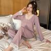 Милая женская хлопковая пижама больших размеров - брюки с длинными рукавами для весны и осени