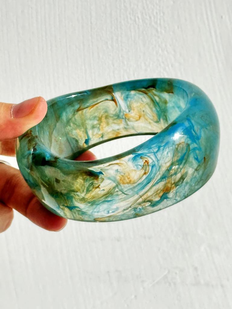 Retro Geometric Irregular Square Green Smudge Chunky Resin Bracelet for Women Girl Vintage Bangle HUANZHI 2025 NEW