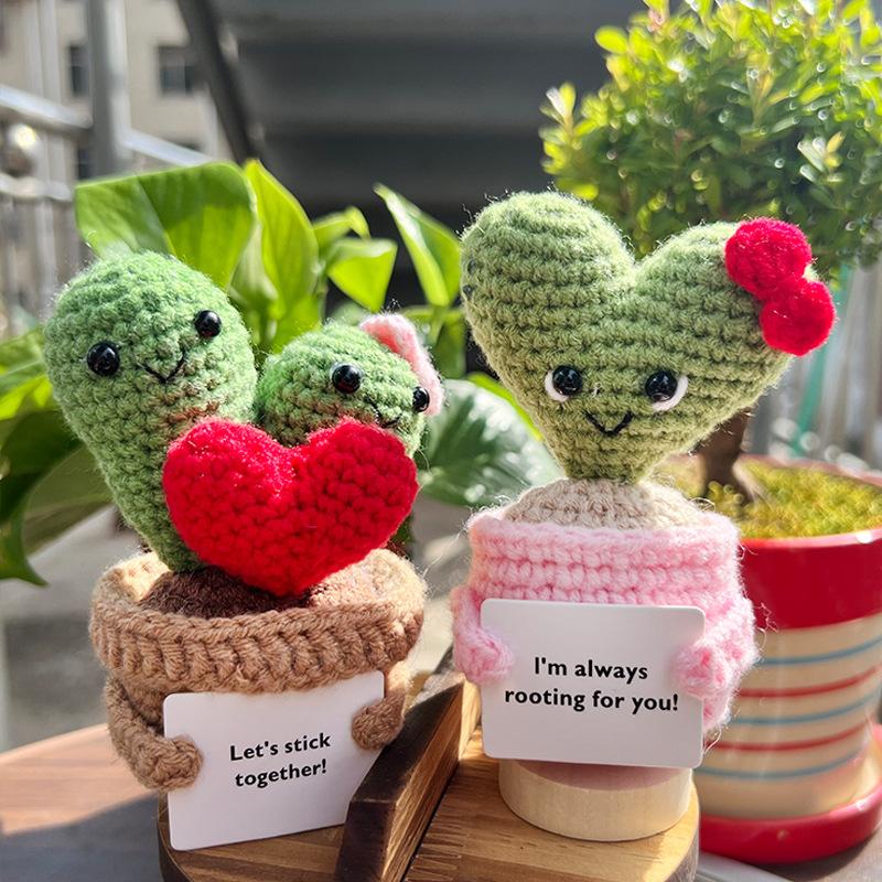 Handmade Crochet Miniature Potted Ornaments Positive Energy Card Wovening Emotional Support Plants Ornament Car Decorations