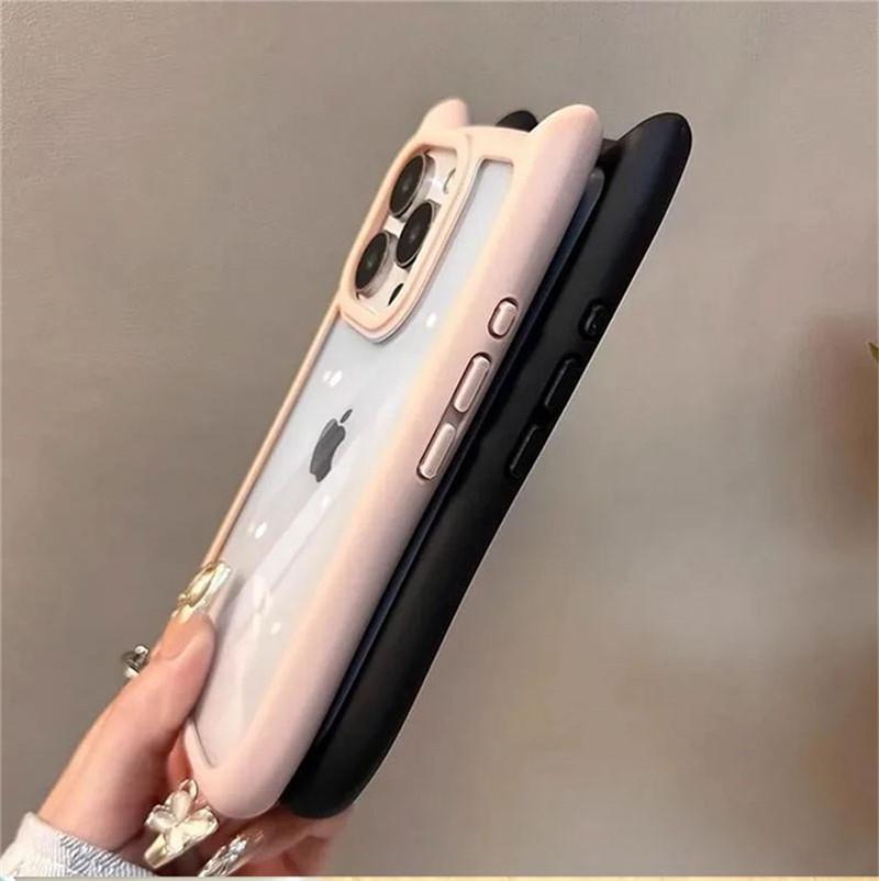 Милый кошачий ушки противоударный прозрачный чехол для телефона iPhone 11 12 13 14 15 Pro Max Plus карамельного цвета мягкий силиконовый бампер чехол